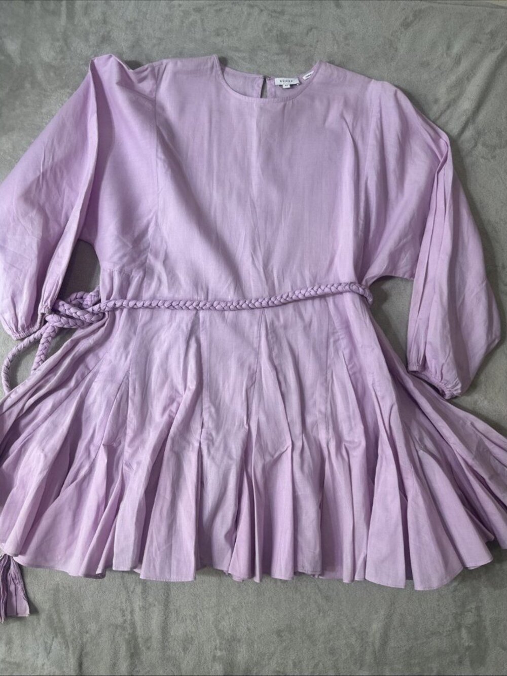 Rhode Lavender Mini Dress Braided Waist Tie Flowy Long Sleeve XS - Picture 3 of 9